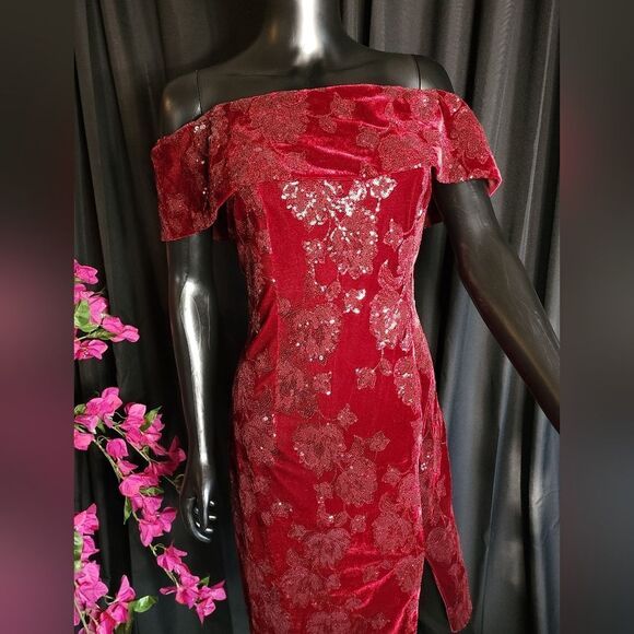 NWT Adrianna Papell Velvet Sequin Sheath Dress in Garnet - Picture 13 of 13